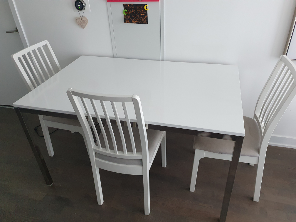 White Dining Table Set with 3 Chairs