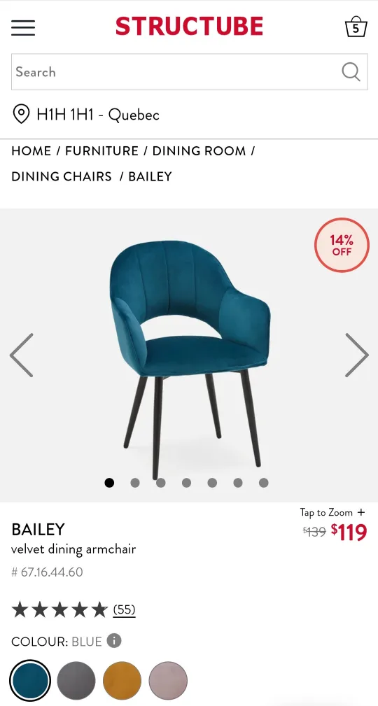 Structube Bailey velvet dining armchair image indicator(2)