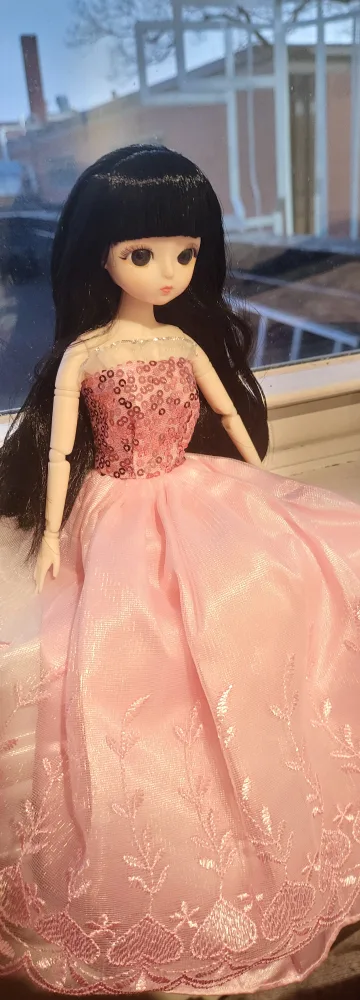 ANIME DOLL + SEQUINS PINK DRESS - HAS GLASS EYES & BLACK HAIR image indicator(4)