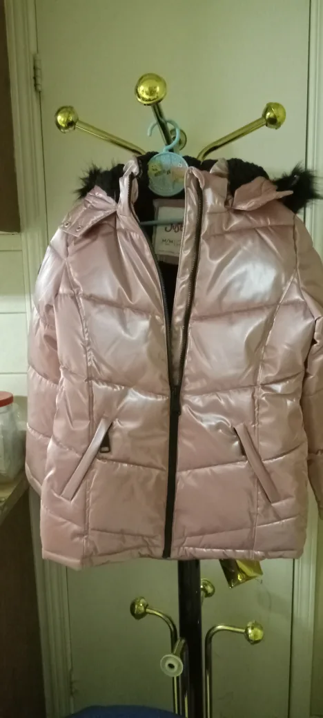 Justice Pink Puffer Jacket with Faux Fur Hood image indicator(2)