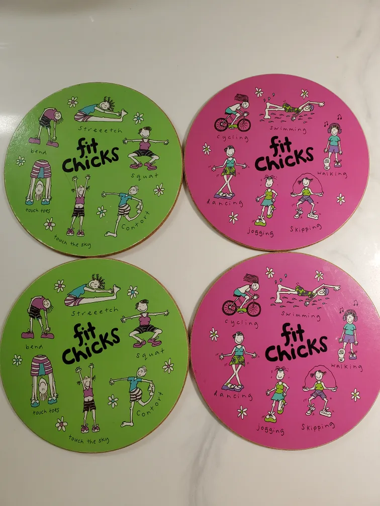 4 x cup coaster "fit chicks" theme #freecycling thumbnail