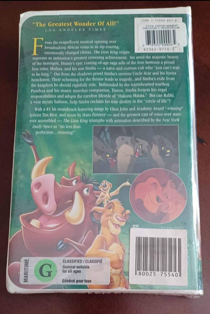 The Lion King VHS 1995 Rare Movie - photo 2