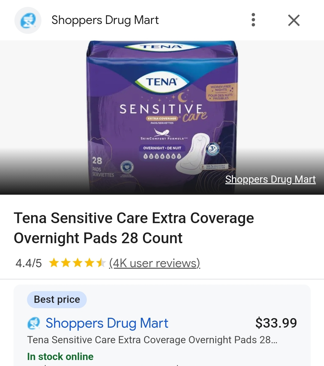 TENA SENSITIVE CARE OVERNIGHT PADS 28 COUNT - photo 3