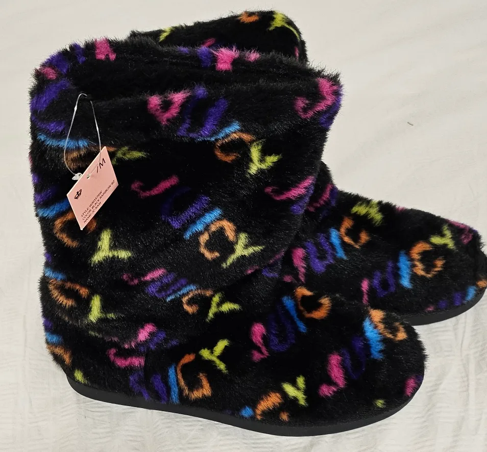 Juicy Couture Black Rainbow Letter Booties Size 7M image indicator(2)
