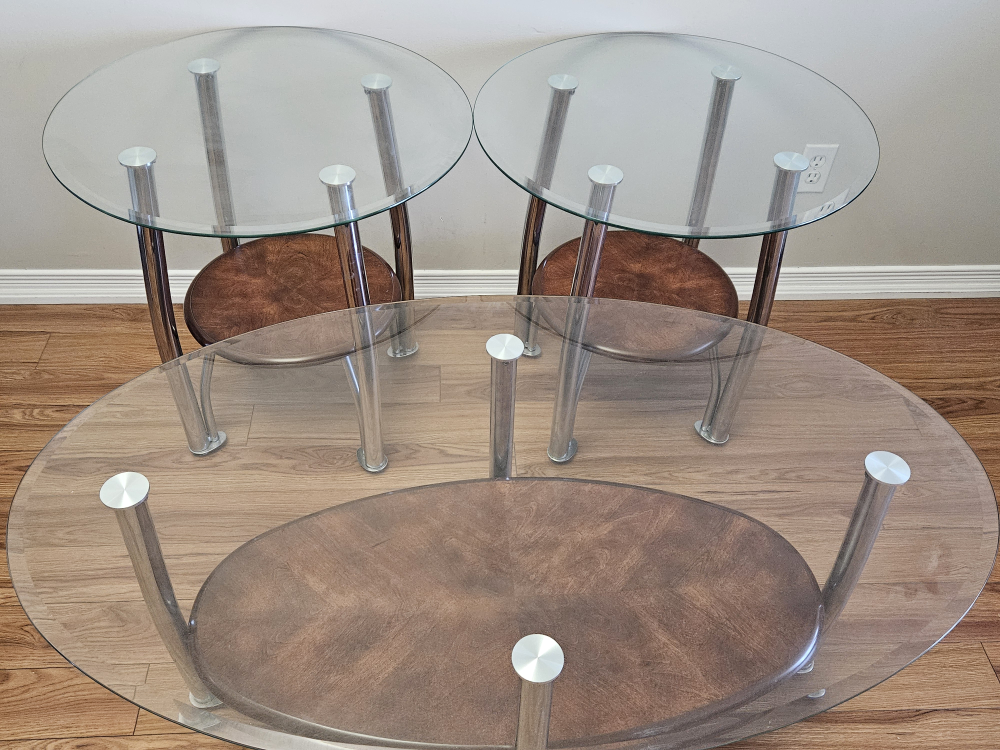 Glass Top Coffee Table Set with End Tables