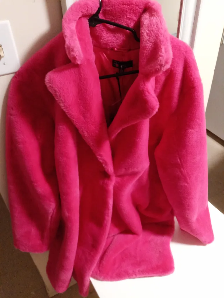 Hot Pink Faux fur coat thumbnail