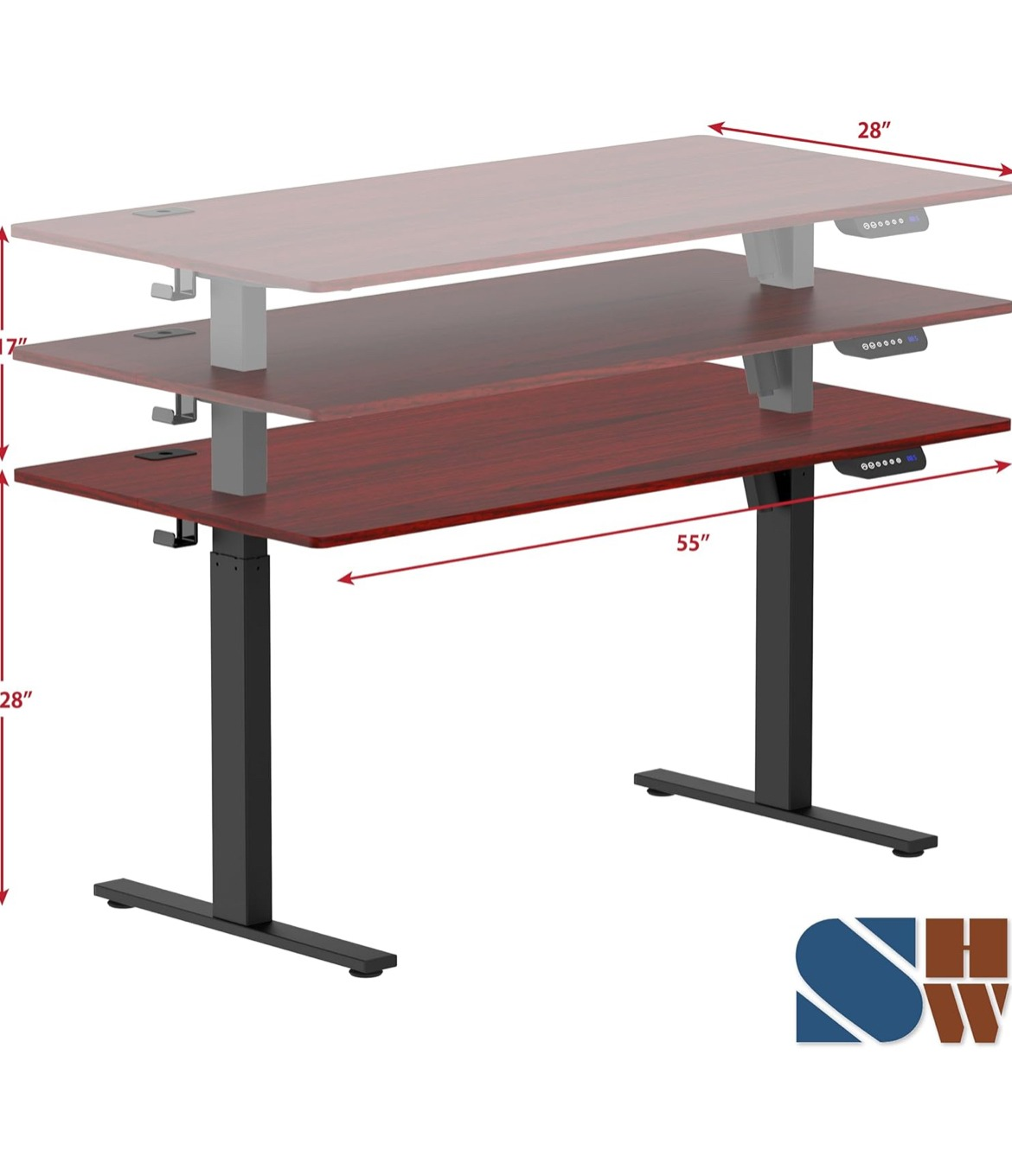 SHW 55-inch Electric Height Adjustable Desk, Black/Cherry - photo 2