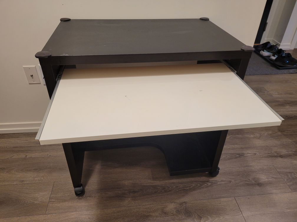 Black Computer Desk with Keyboard Tray on Wheels - photo 3