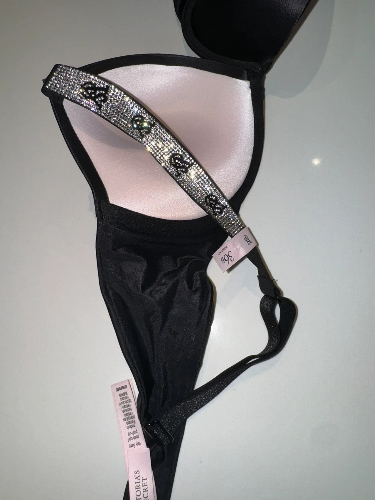 Victoria's Secret Black Bra with Rhinestone Straps image indicator(5)