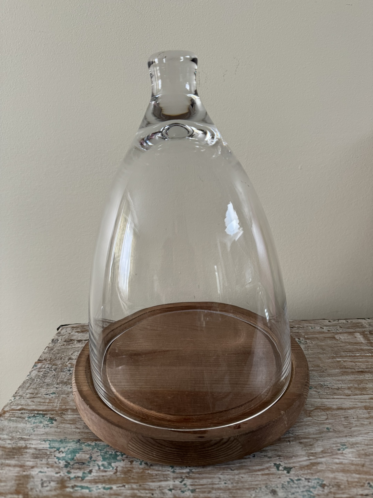 Glass cloche with wooden base