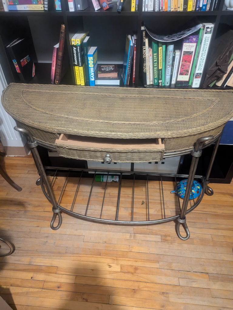 Wicker Console Table with Drawer # freecycle - photo 2