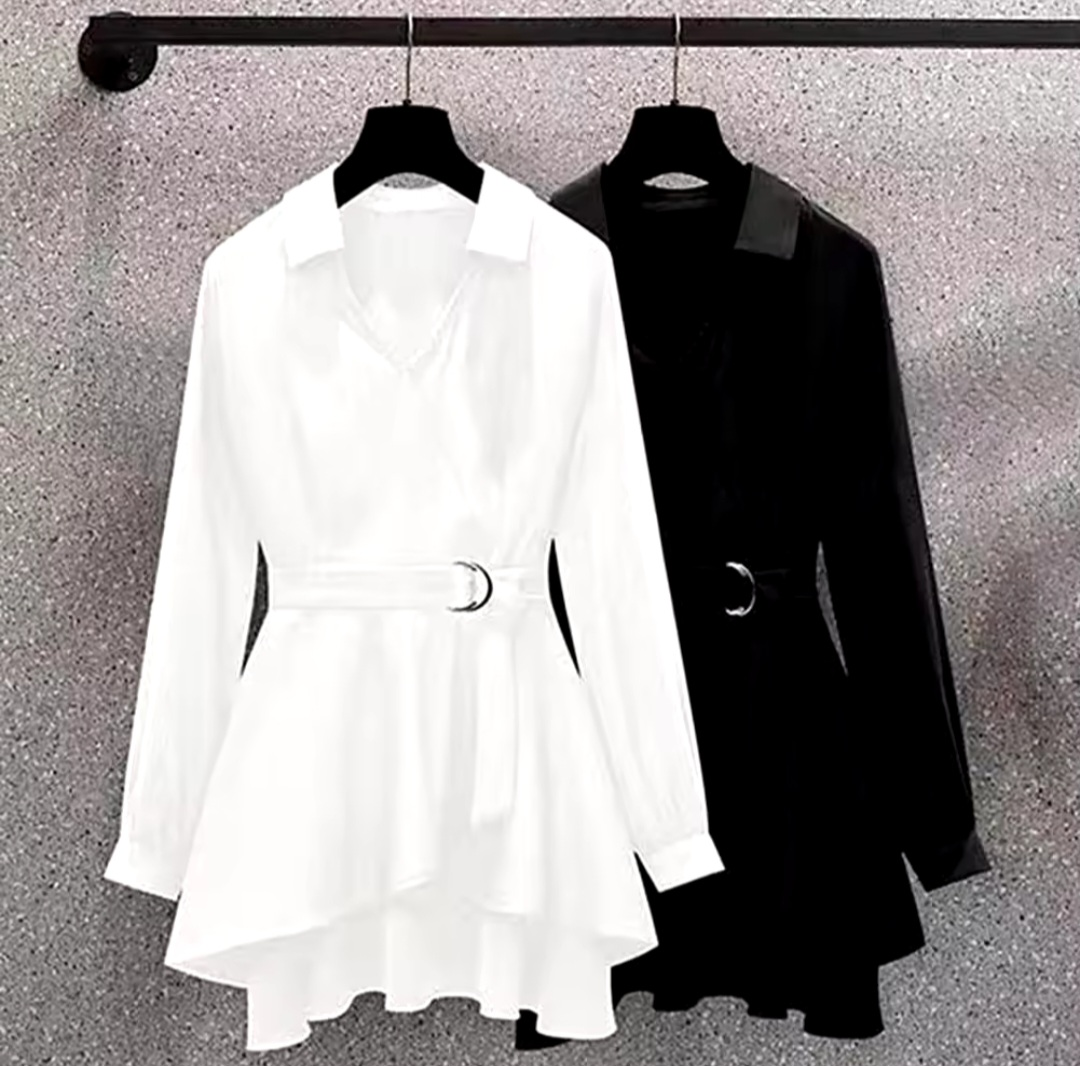 Women shirt dress Lapel V Neck Women Formal Clothing - photo 5