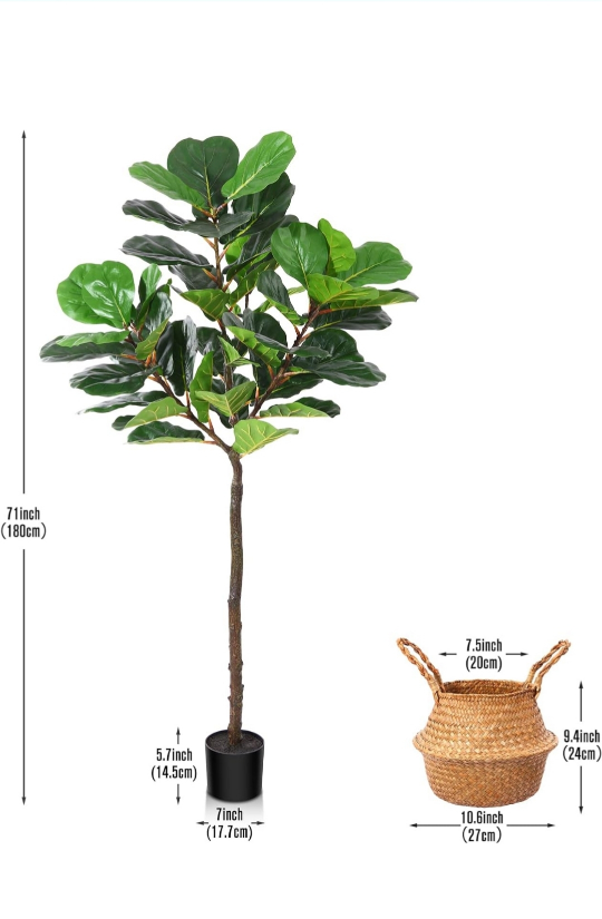 6Ft Artificial Fiddle Leaf Fig Tree in Basket - photo 3