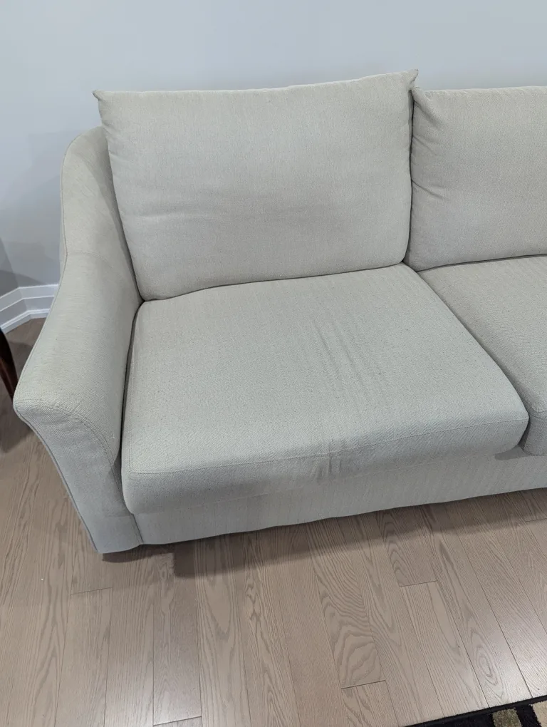 Sofa - grey colored three piece; includes 4 grey 2 red cushions image indicator(5)