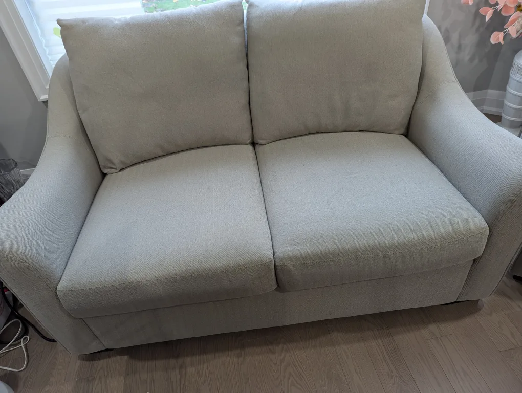 Sofa - grey colored three piece; includes 4 grey 2 red cushions image indicator(7)