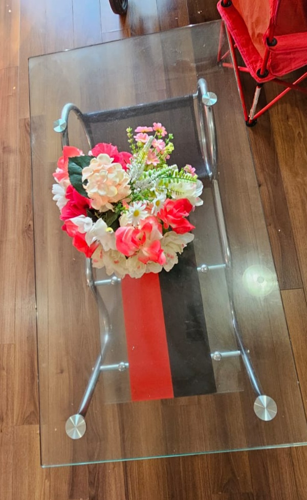 Glass Coffee Table with Metal Base