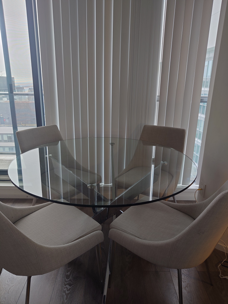 Glass dinning table + Set of 4 dining chairs