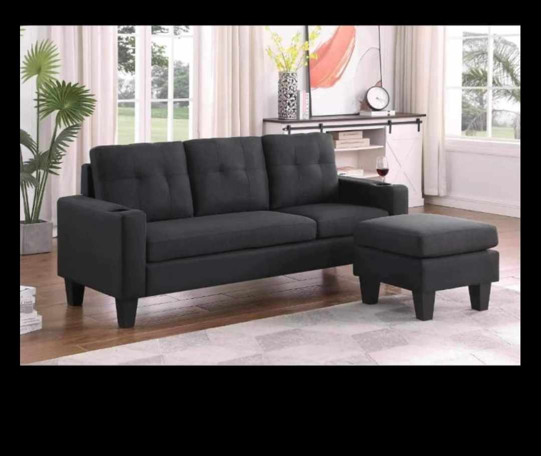 Black Sectional Sofa with Ottoman