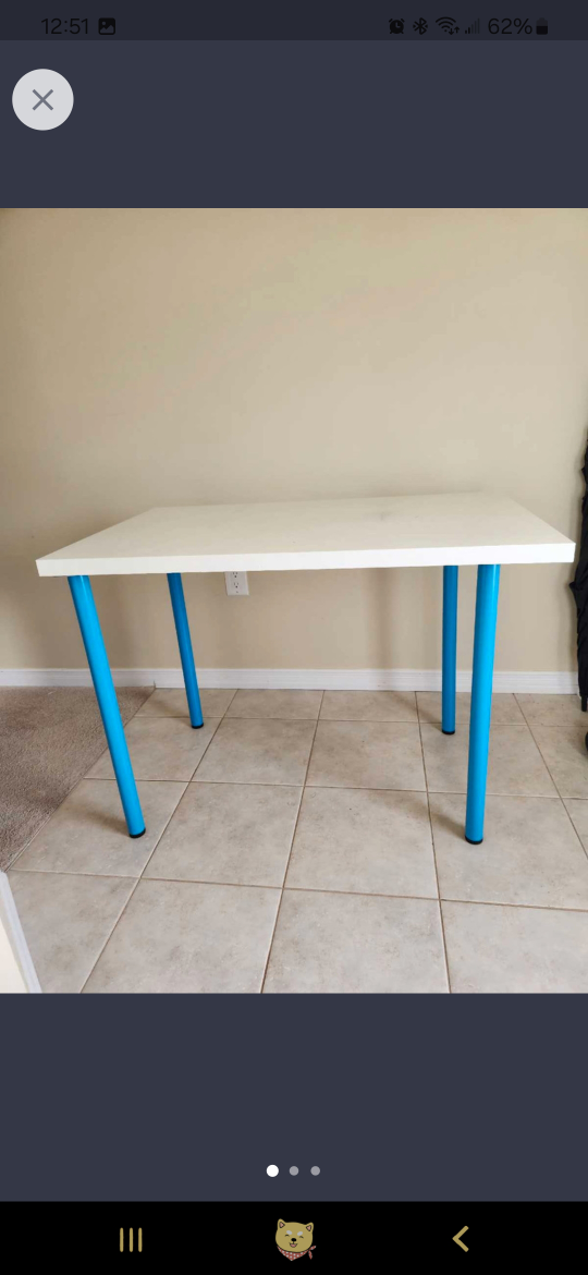 White desk with blue legs - IKEA