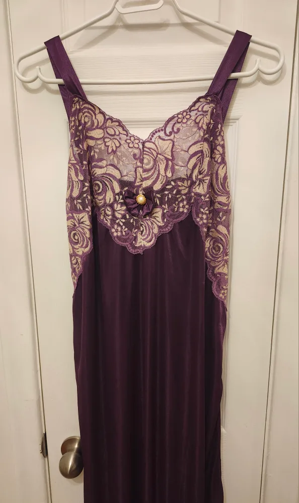 Purple Silk Nightdress with Lace - Size M/L image indicator(2)