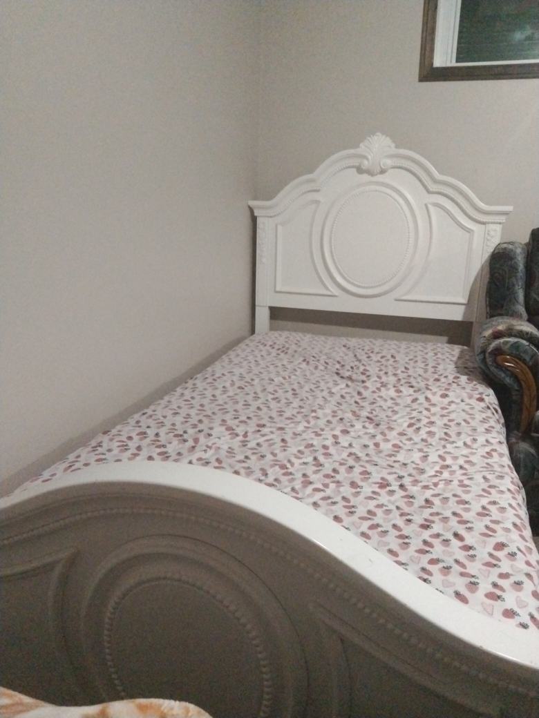 White Twin Bed frame with mattress