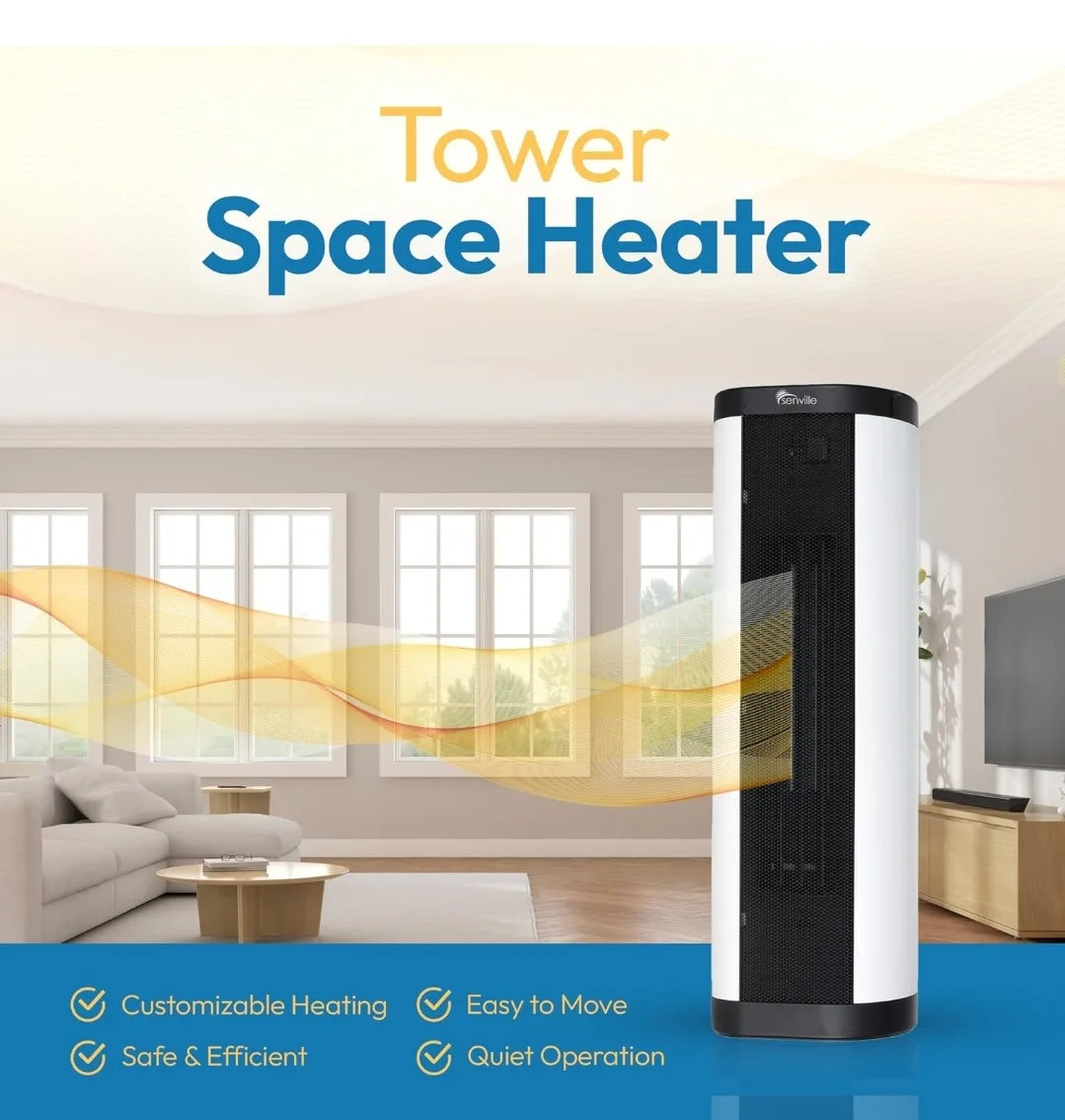 Senville 1500W Tower Fan & Space Heater for Indoor, Remote image indicator(4)