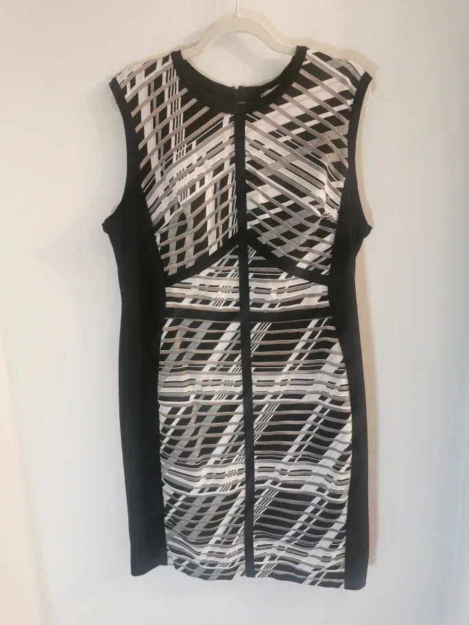 Joseph Ribkoff Size 20 Black and White Geometric Dress thumbnail