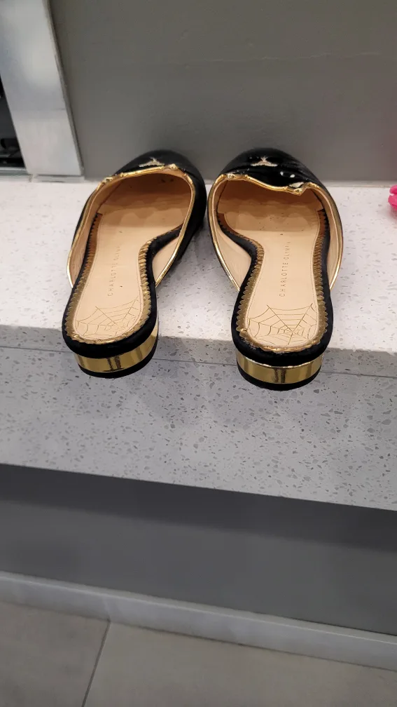 Authentic Charlotte Olympia Black Velvet Kitten Mules image indicator(5)