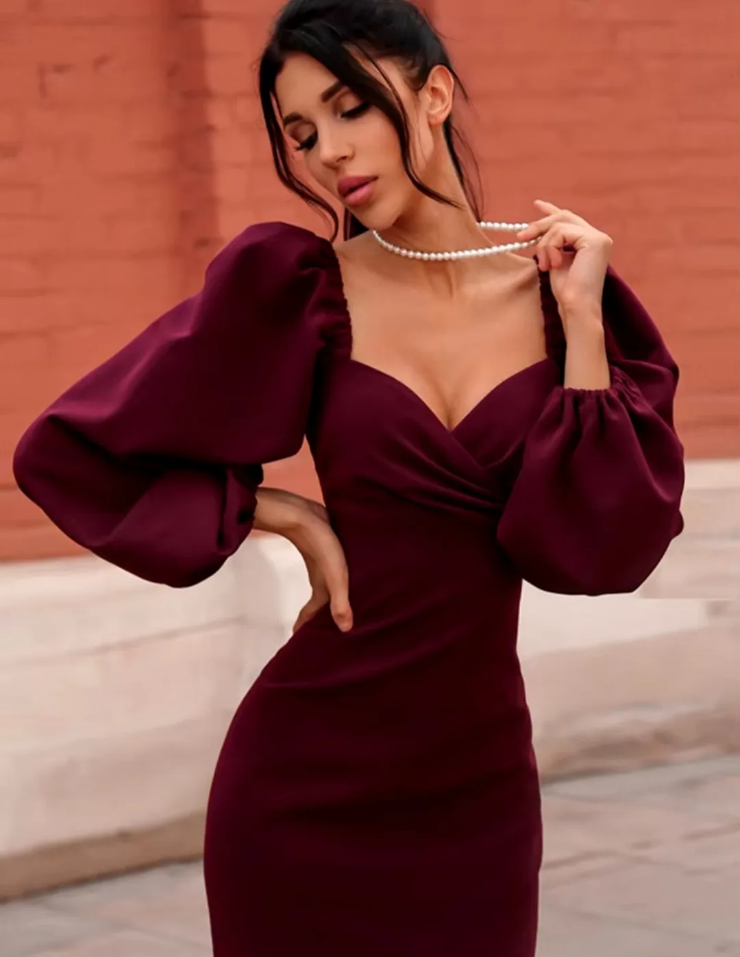 Brand New Burgundy Long Sleeve Bodycon Dress image indicator(3)