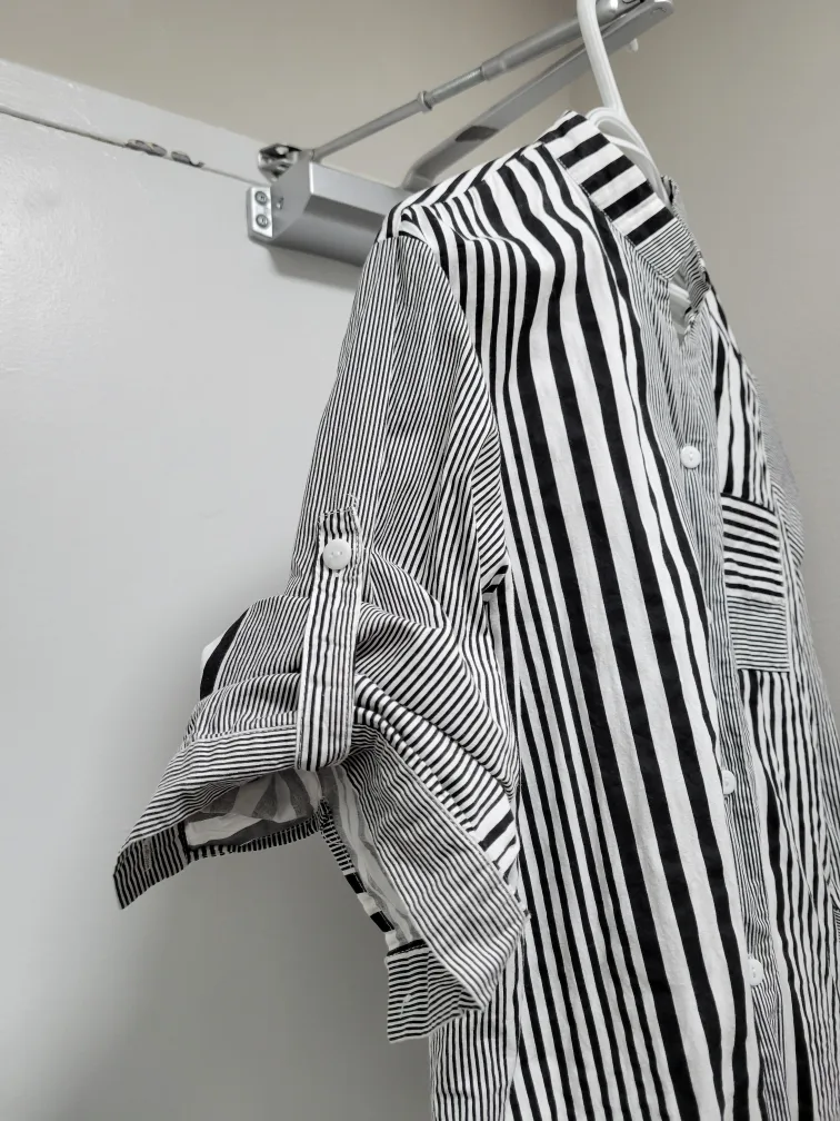 Black and White Striped Button Up Shirt image indicator(4)