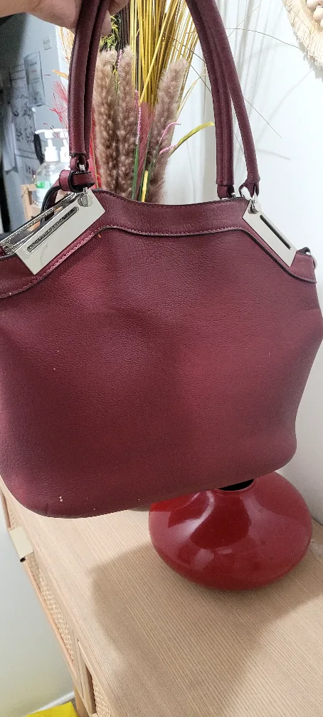 Burgundy Handbag with Silver Hardware image indicator(6)