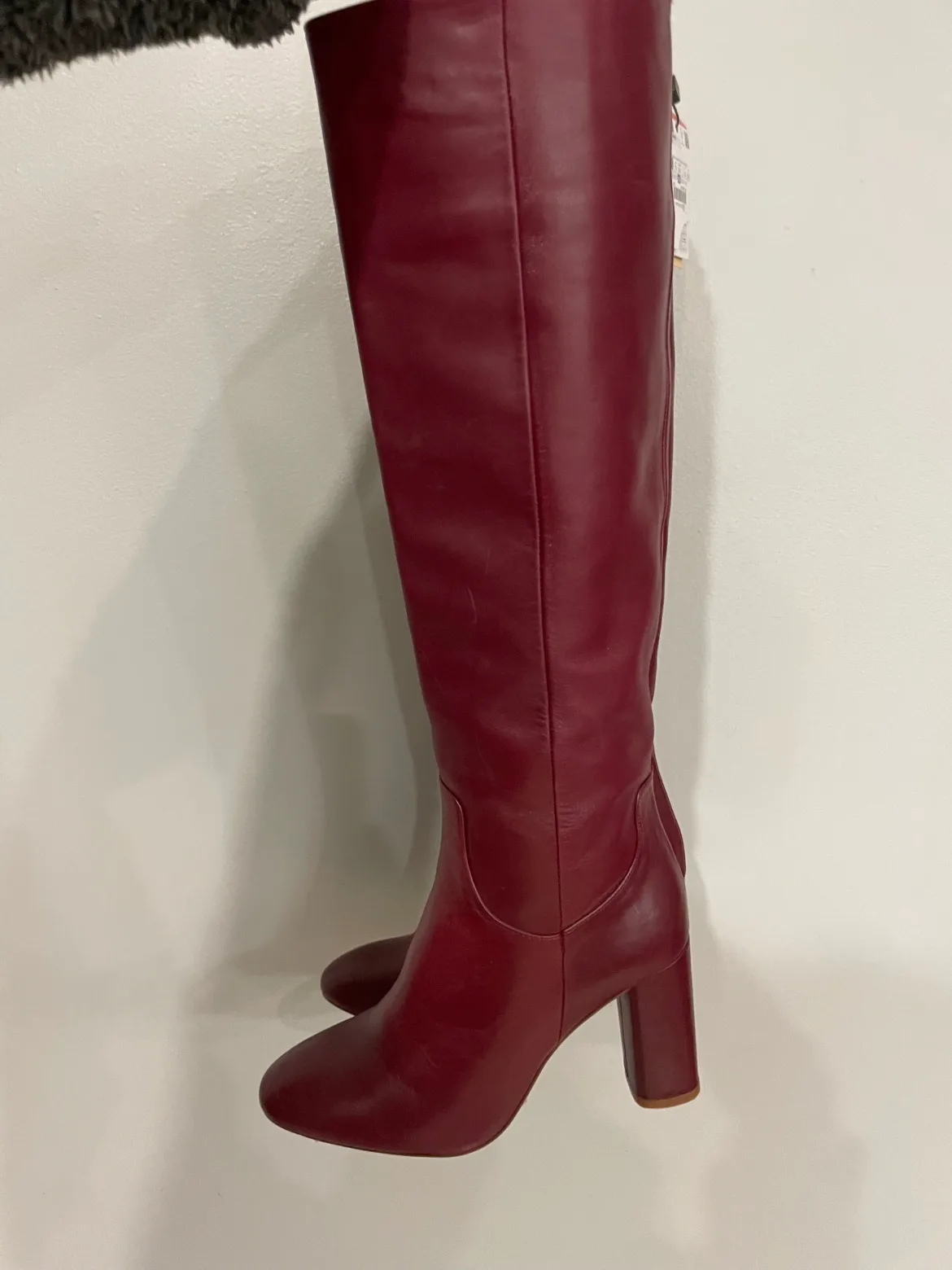Zara Burgundy Leather Knee High Boots image indicator(5)