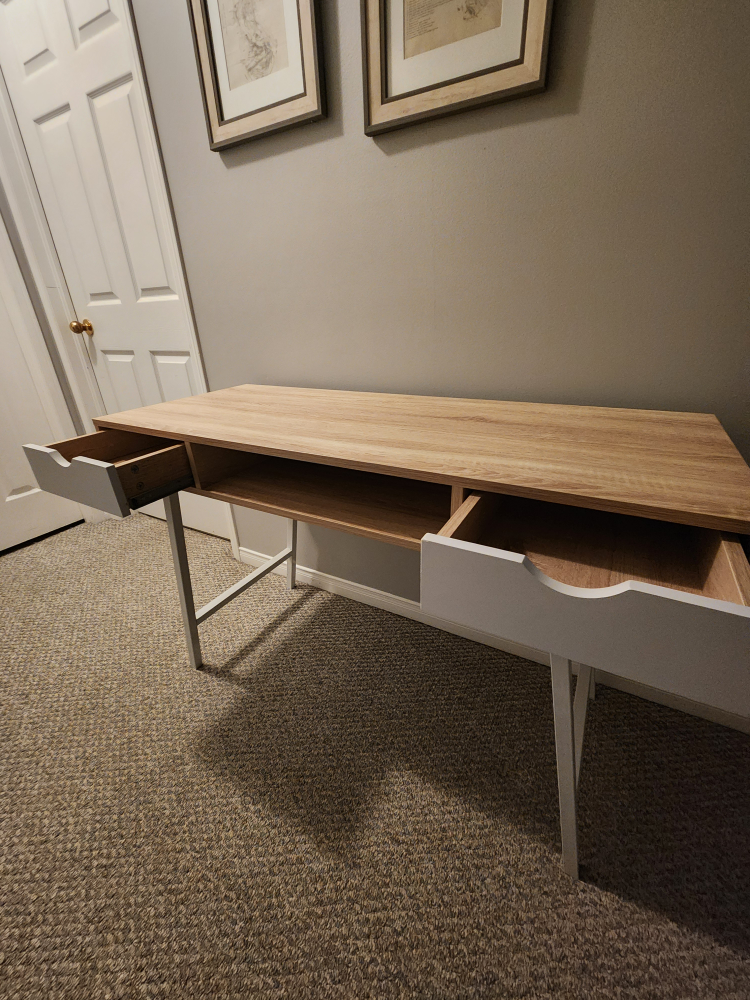 White and Wood Desk with Drawers & Chair - photo 2