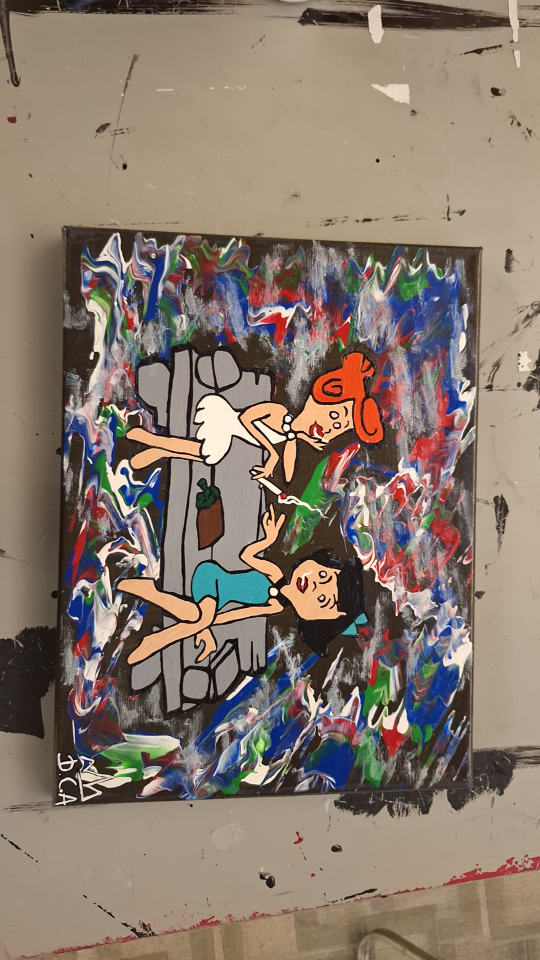 Hand-painted Flintstones painting