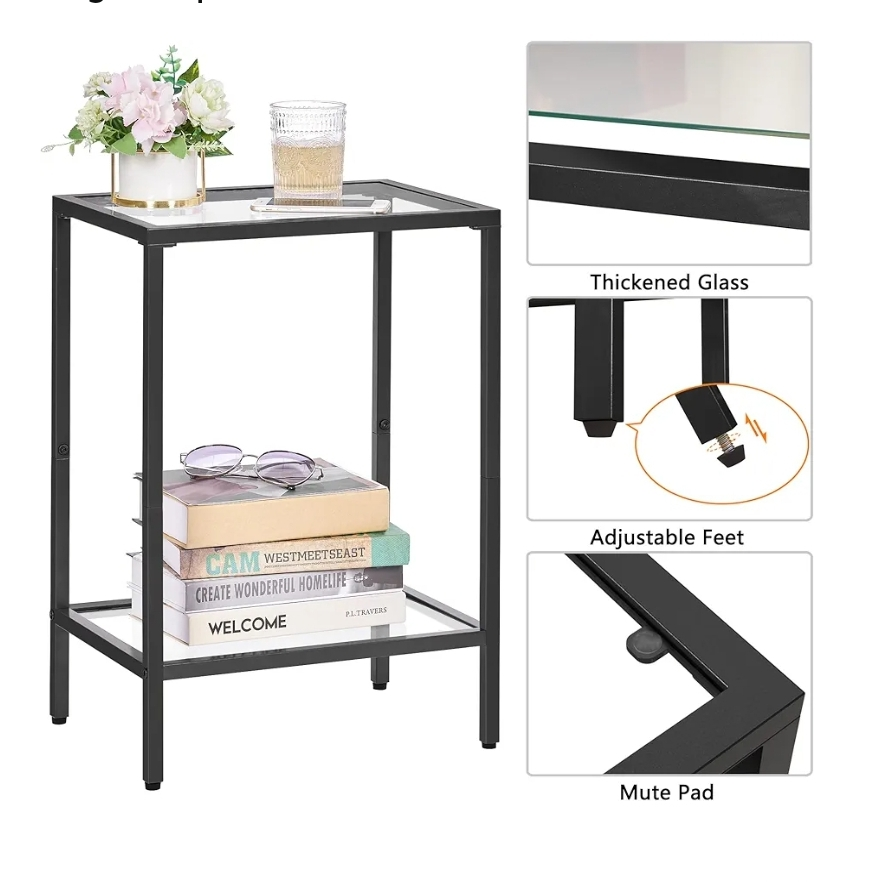 Set of 2 End Tables with Tempered Glass Top - photo 4