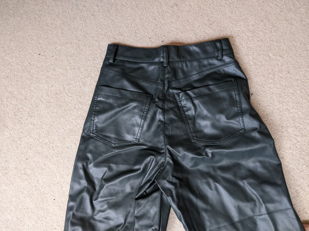 Dark Green Faux Leather Straight Leg Pants image indicator(4)