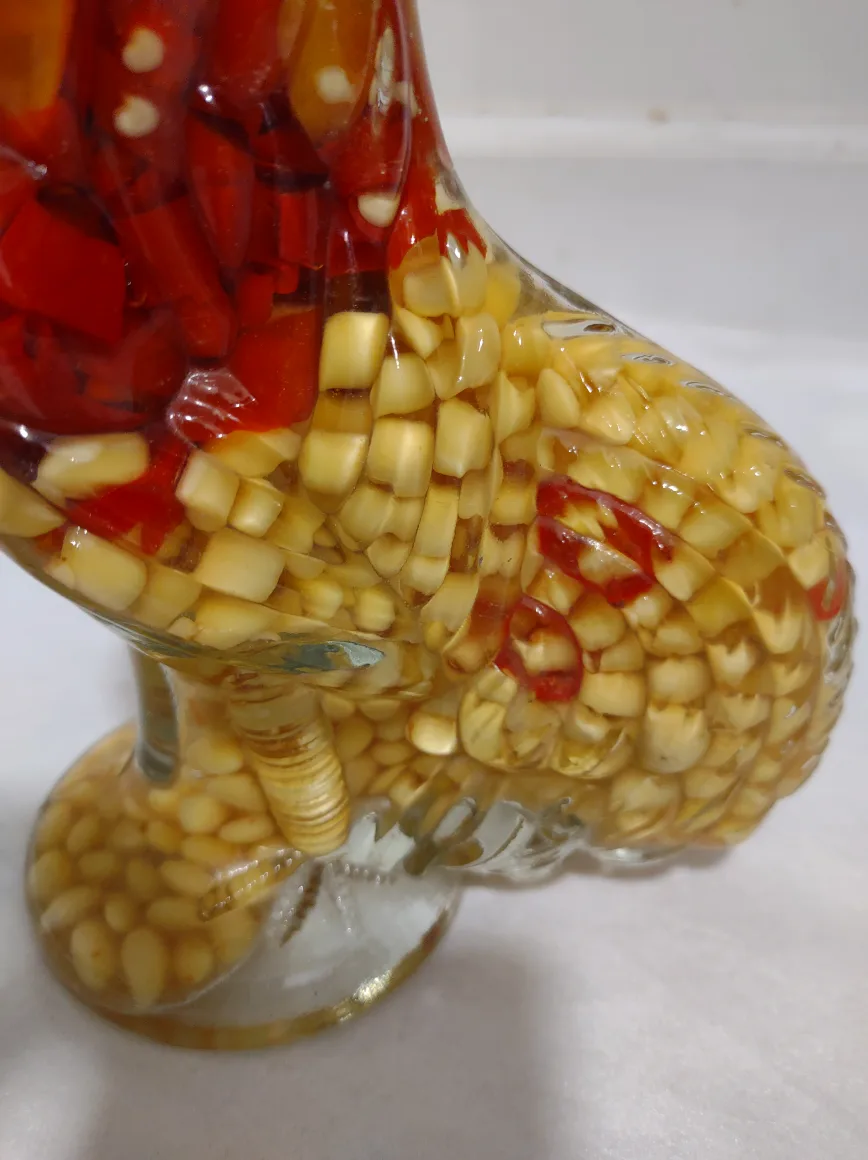 Rooster Shaped Glass Bottle with Peppers and Corn image indicator(4)