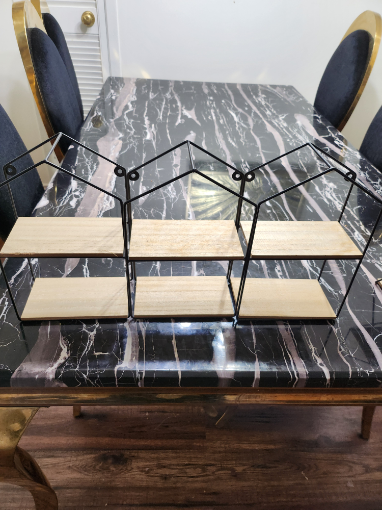 set of 3 Black Metal and Wooden Wall Shelf