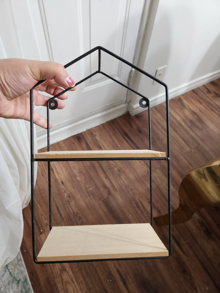 set of 3 Black Metal and Wooden Wall Shelf - photo 2