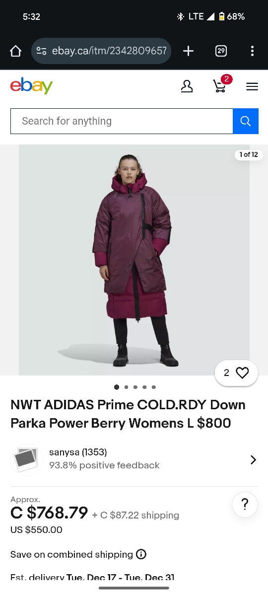 Rare Adidas Prime COLD.RDY Down Parka Power Berry