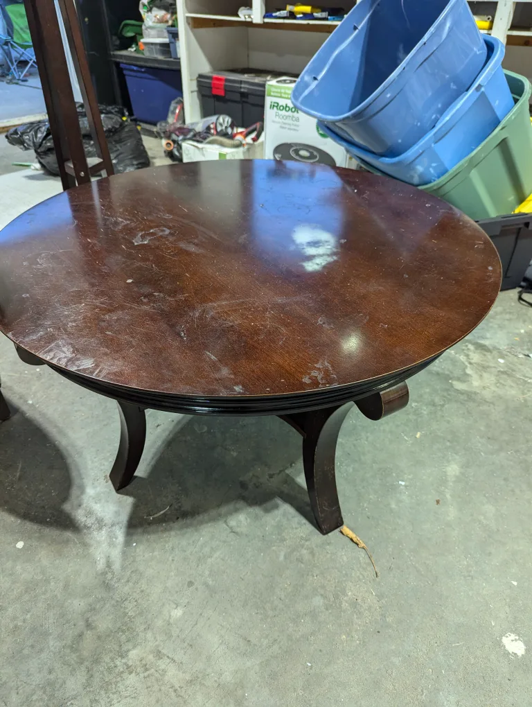 Round Coffee Table - dark wood, lightly stained thumbnail