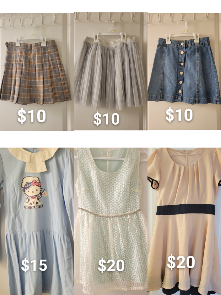 Skirt, dress and t-shirt.