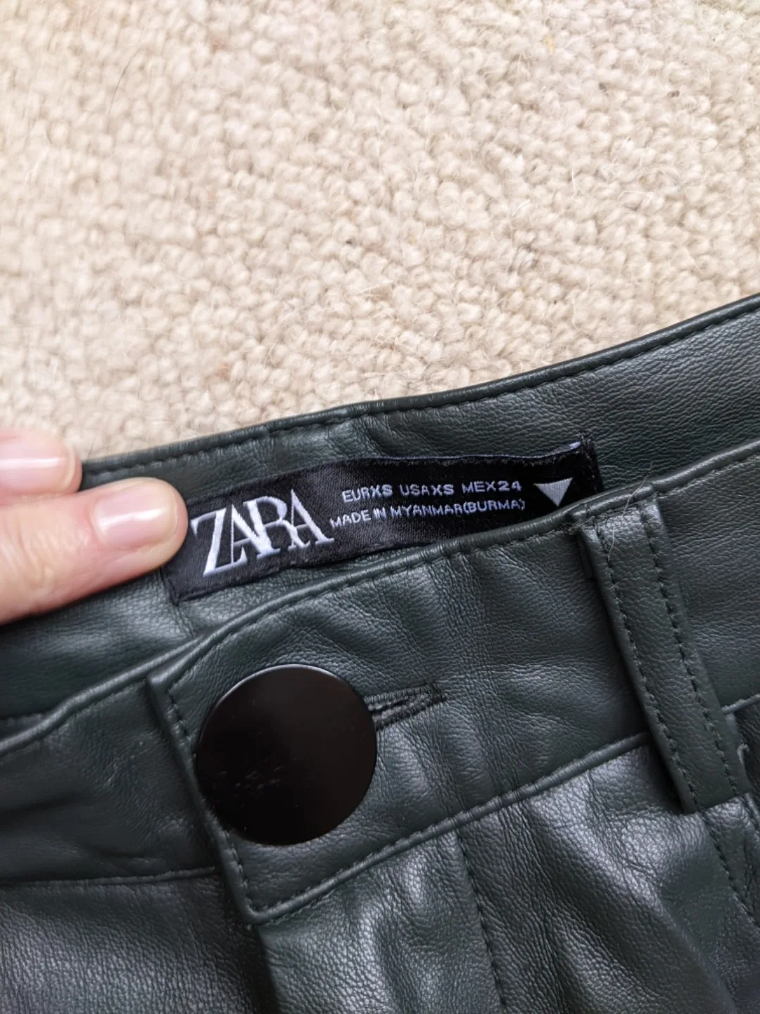 Dark Green Faux Leather Straight Leg Pants image indicator(3)