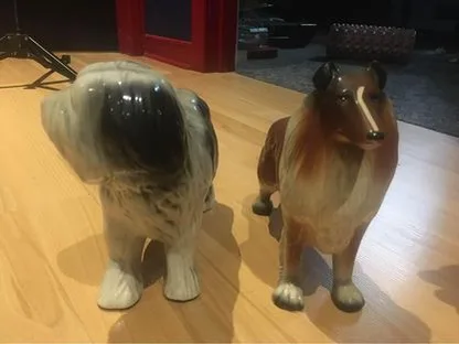 Two Vintage Dog Figurines Magrou porcelain dogs made in Portugal image indicator(2)