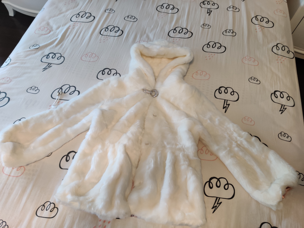 White Faux Fur Coat with Rhinestone Closure