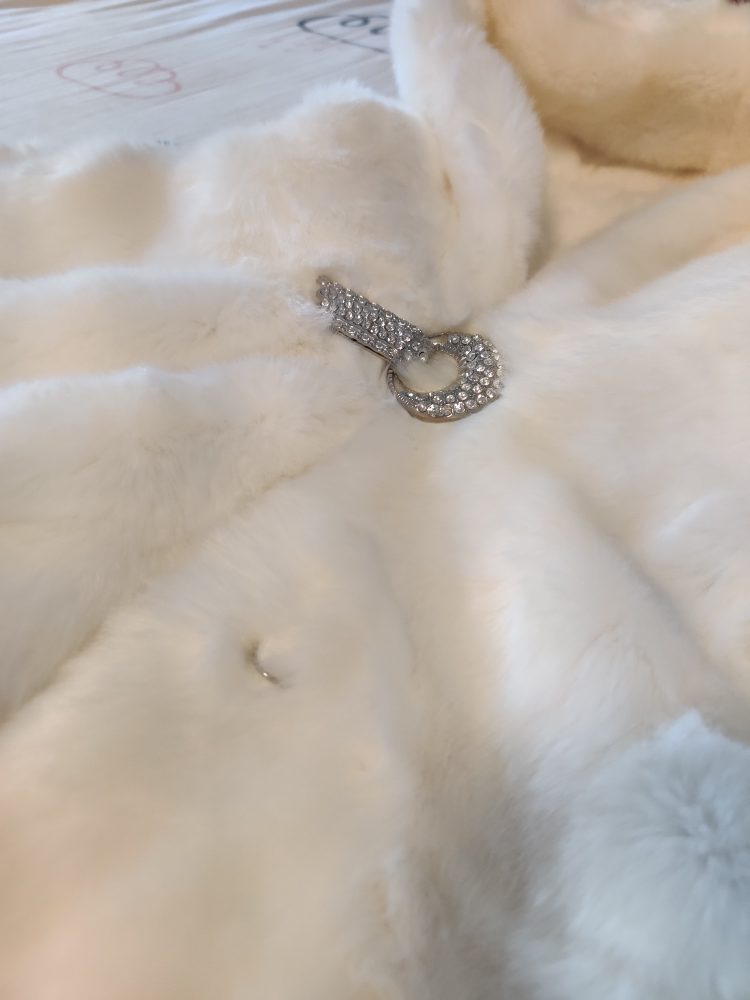 White Faux Fur Coat with Rhinestone Closure - photo 2