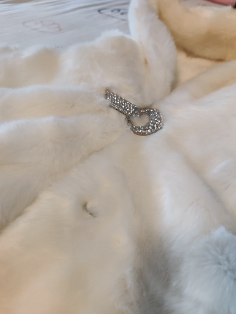 White Faux Fur Coat with Rhinestone Closure - photo 3