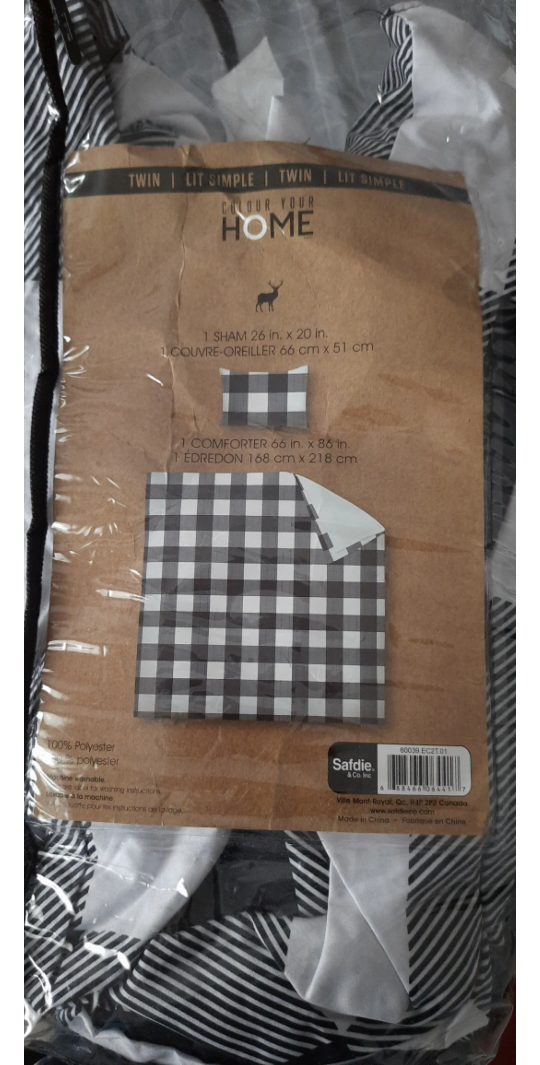 queen Comforter Set - Black and White Plaid - photo 2