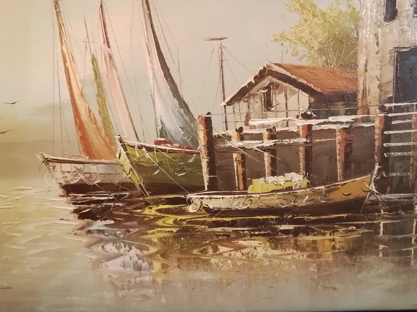 Original Oil Painting on Canvas - Boats in Harbour image indicator(6)