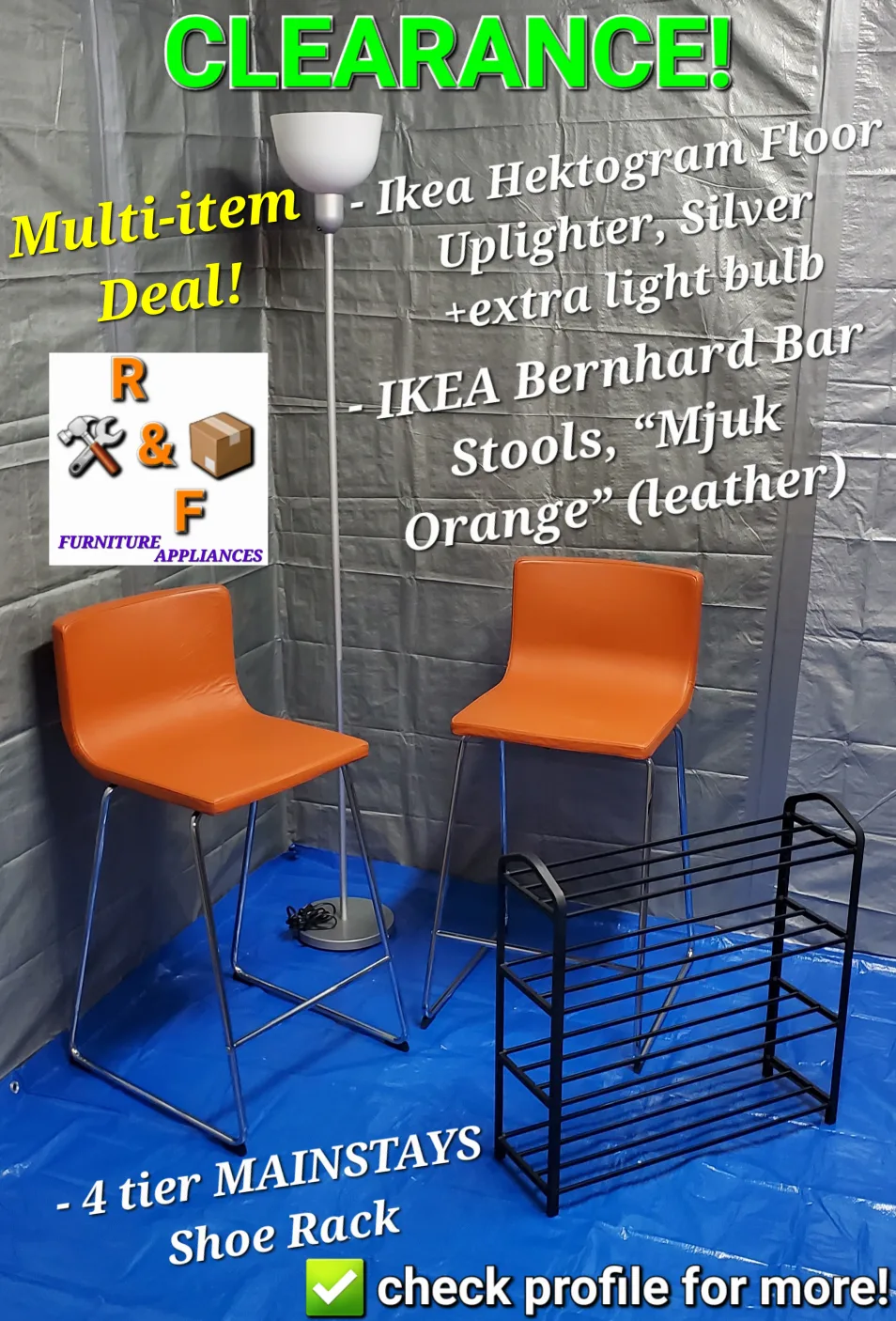 Ikea Multi-Item Furniture Set, Bar Stools, Floor Lamp, Shoe Rack thumbnail
